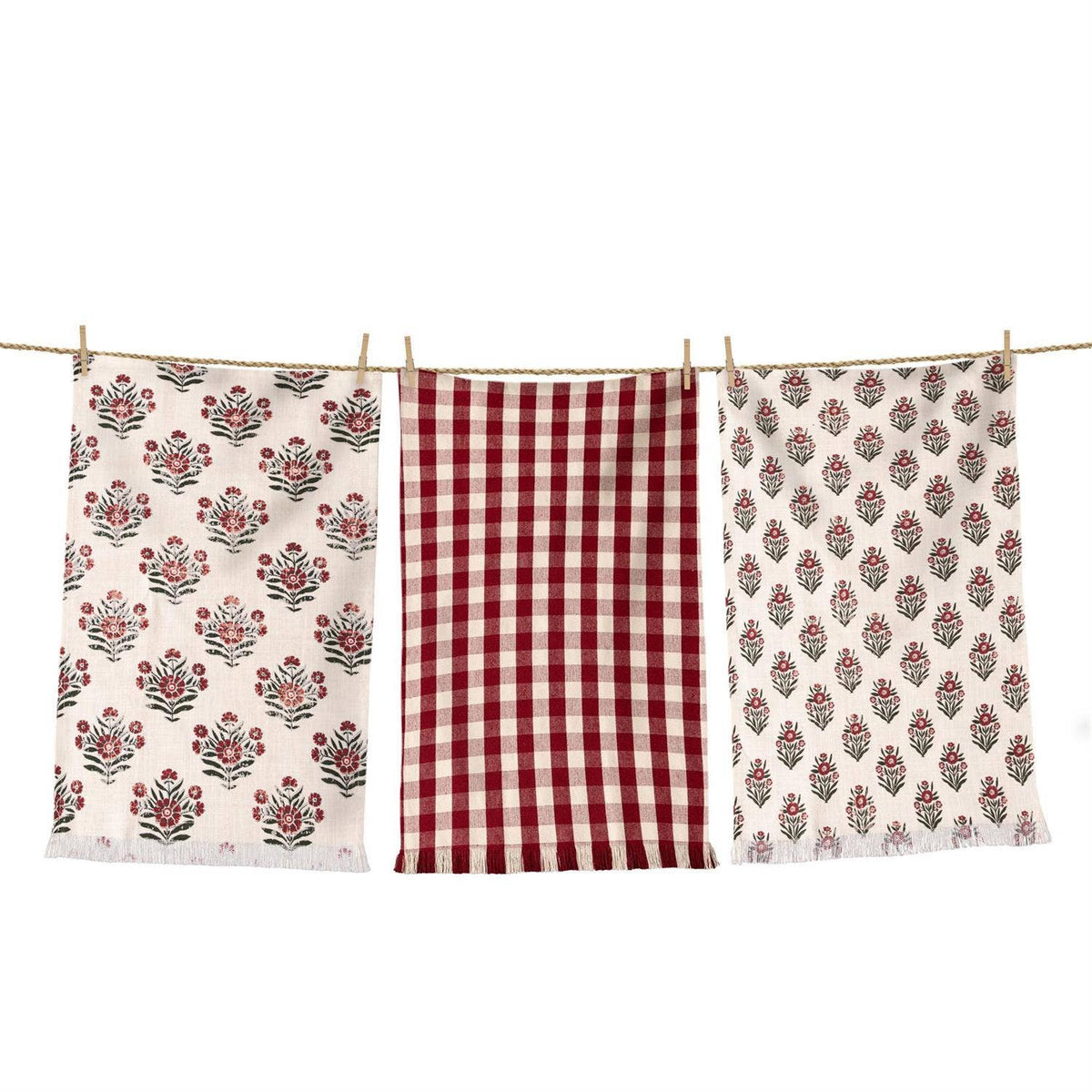 Tea Towels Red Block Print Silhouette Set of 3